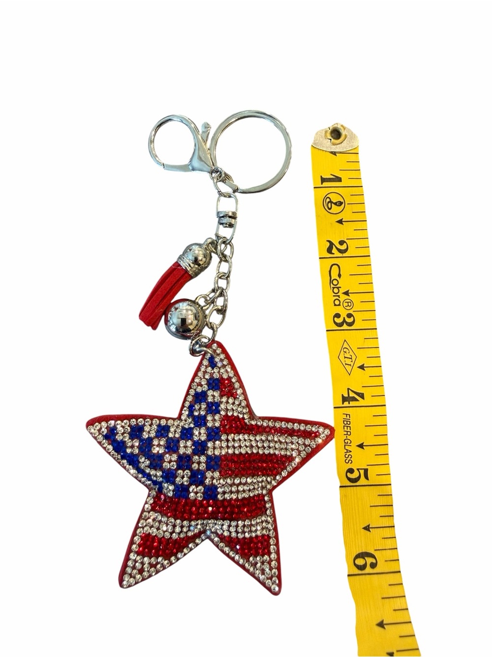 Source Unknown Rhinestone Star Keychain with Red Tassel - Picture 2 of 3